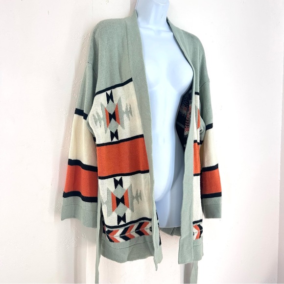 Wrangler Retro Aztec Print Southwestern Belted Open Cardigan Size L - Picture 5 of 10